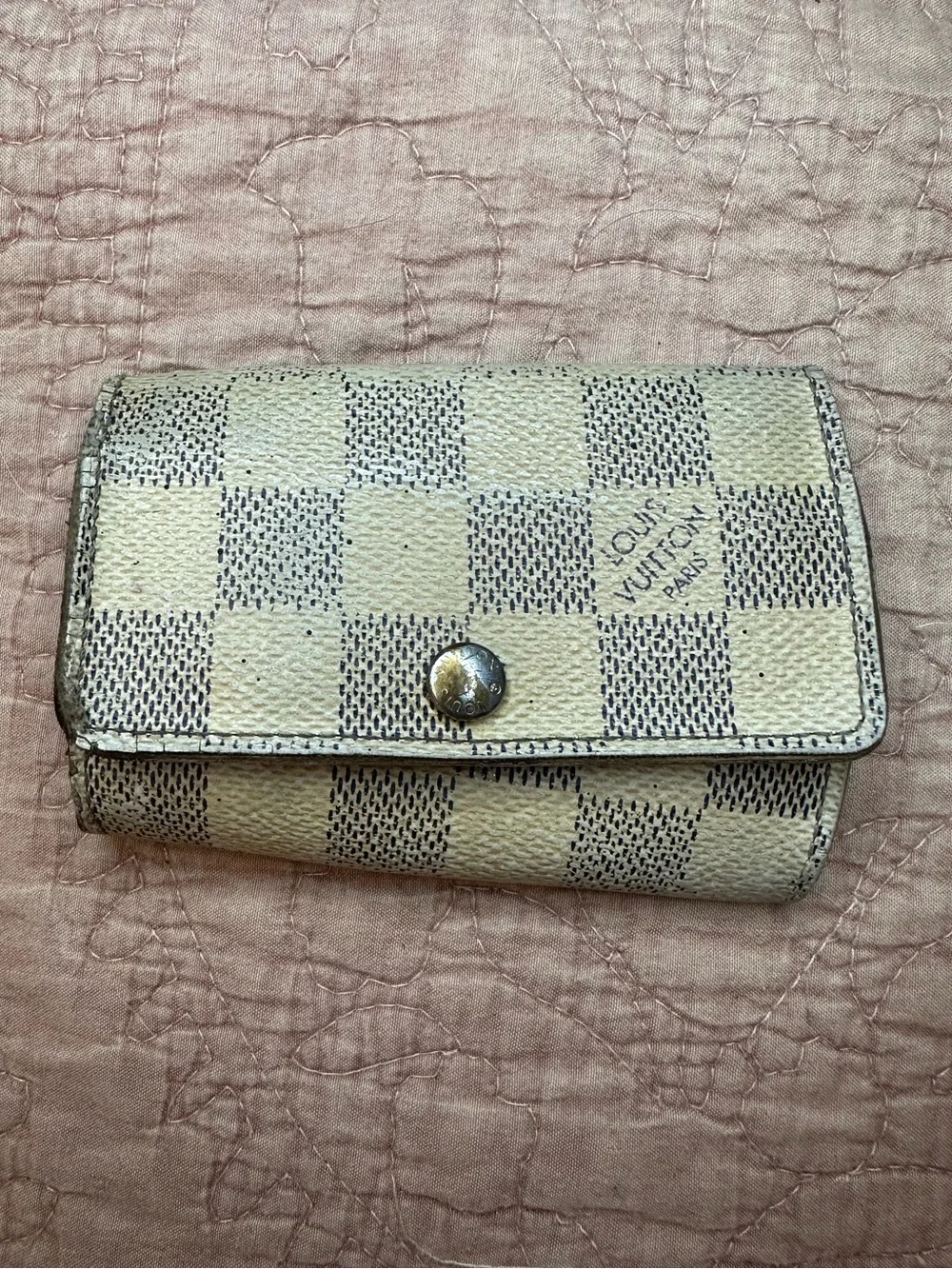 Louis Vuitton Damier Azur Canvas Key & Card Holder in Cream and Brown